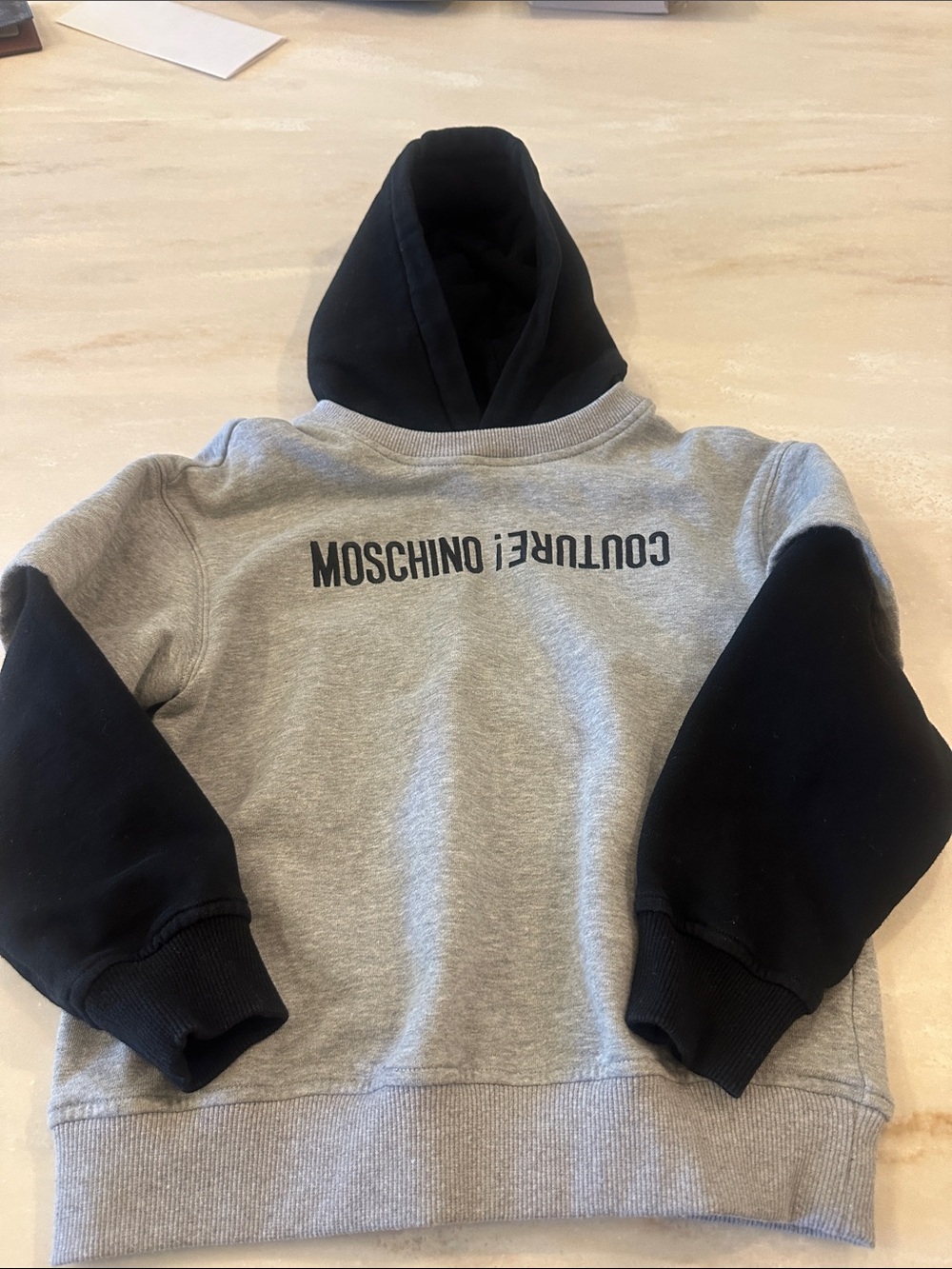 Moschino Kids Gray and Black Hooded Sweatshirt